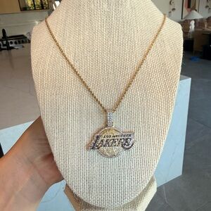 Gold Lakers Pendant Necklace with Crystal Accents